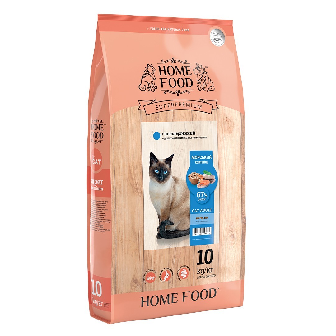 

Корм HOME FOOD для взрослых кошек гипоаллергенный Морской коктейль 10 кг