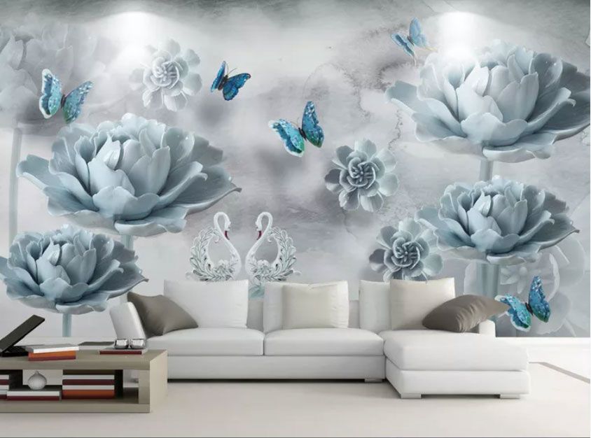 

Фотообои Walldeco Фарфоровые лебеди, цветы и бабочки №dec-2119 Мелкий песок с блестками