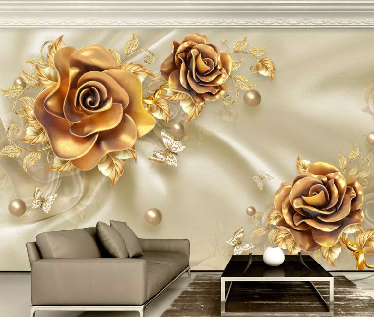 

Фотообои Walldeco Розы из золота на шелковой ткани №dec-1996 Деко