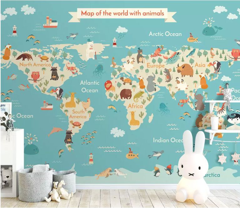 

Фотообои Walldeco Материки и океаны с животными и рыбами №dec-1978 Жаккард