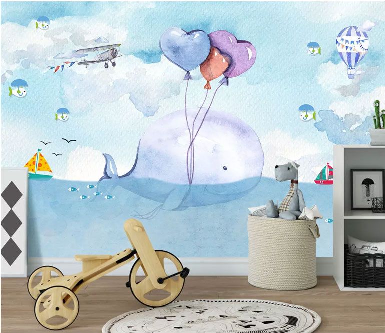 

Фотообои Walldeco Кит с сердечками шариками №dec-1378 Жаккард