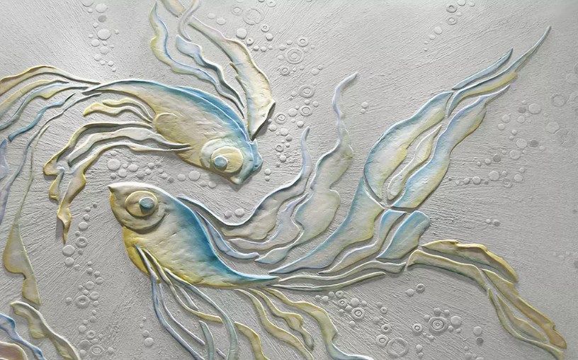 

Фотообои Walldeco Барельеф: две рыбки №dec_3044 Мелкий песок с блестками
