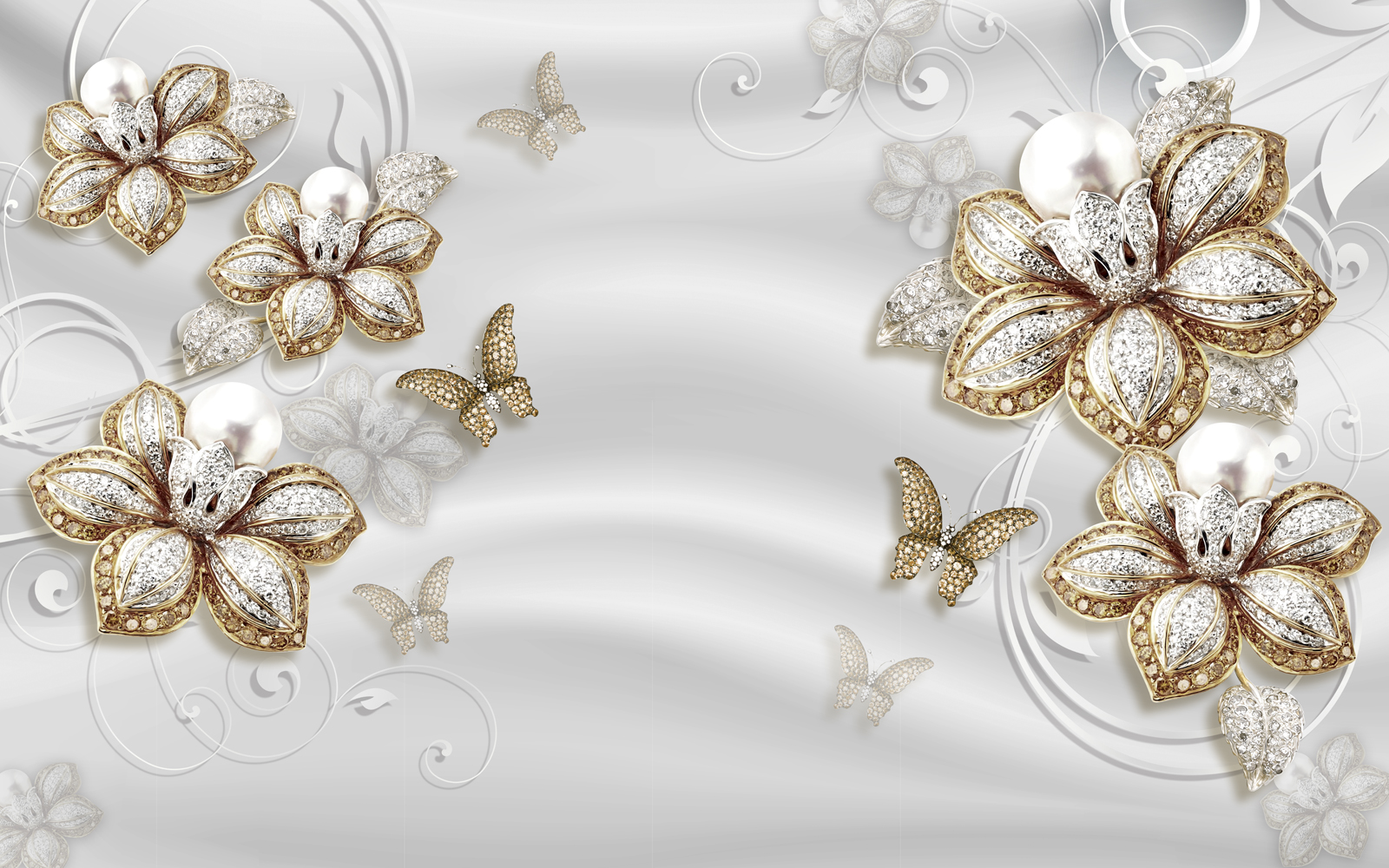 

Фотообои Walldeco Абстракция: драгоценные цветы и бабочки №37076 Жаккард