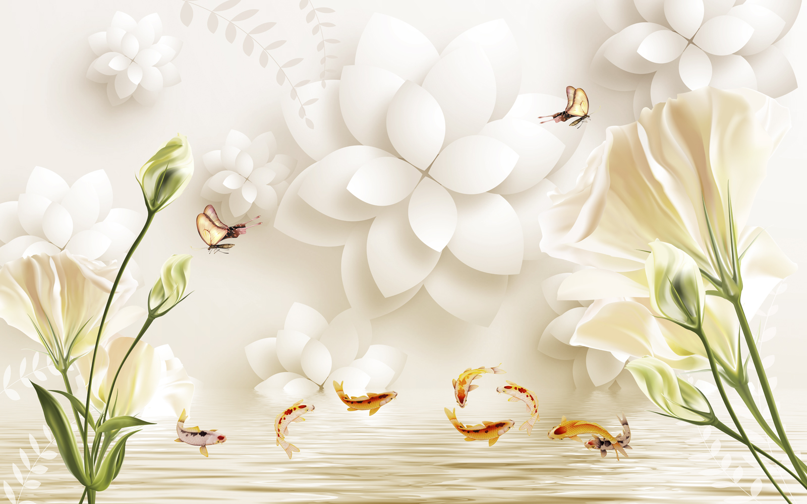 

Фотообои Walldeco Выпрыгивающие рыбки из воды №38885 Жаккард