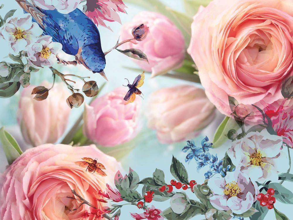 

Фотообои Walldeco Птичка на ветке №23573 Мелкий песок с блестками