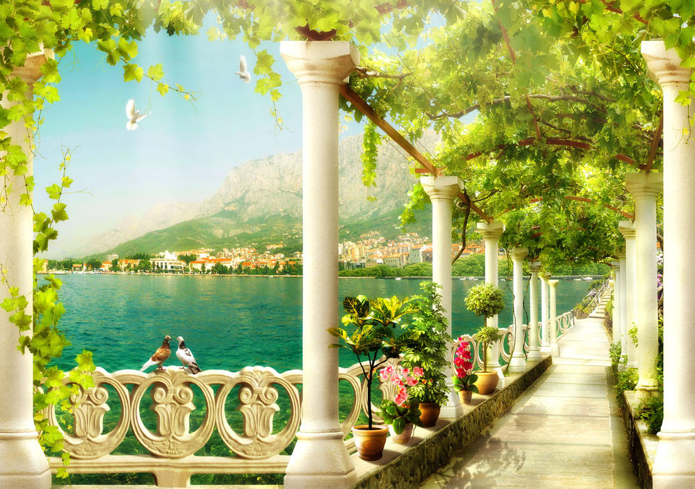 

Фотообои Walldeco Голуби на балконе №31517 Мелкий песок с блестками