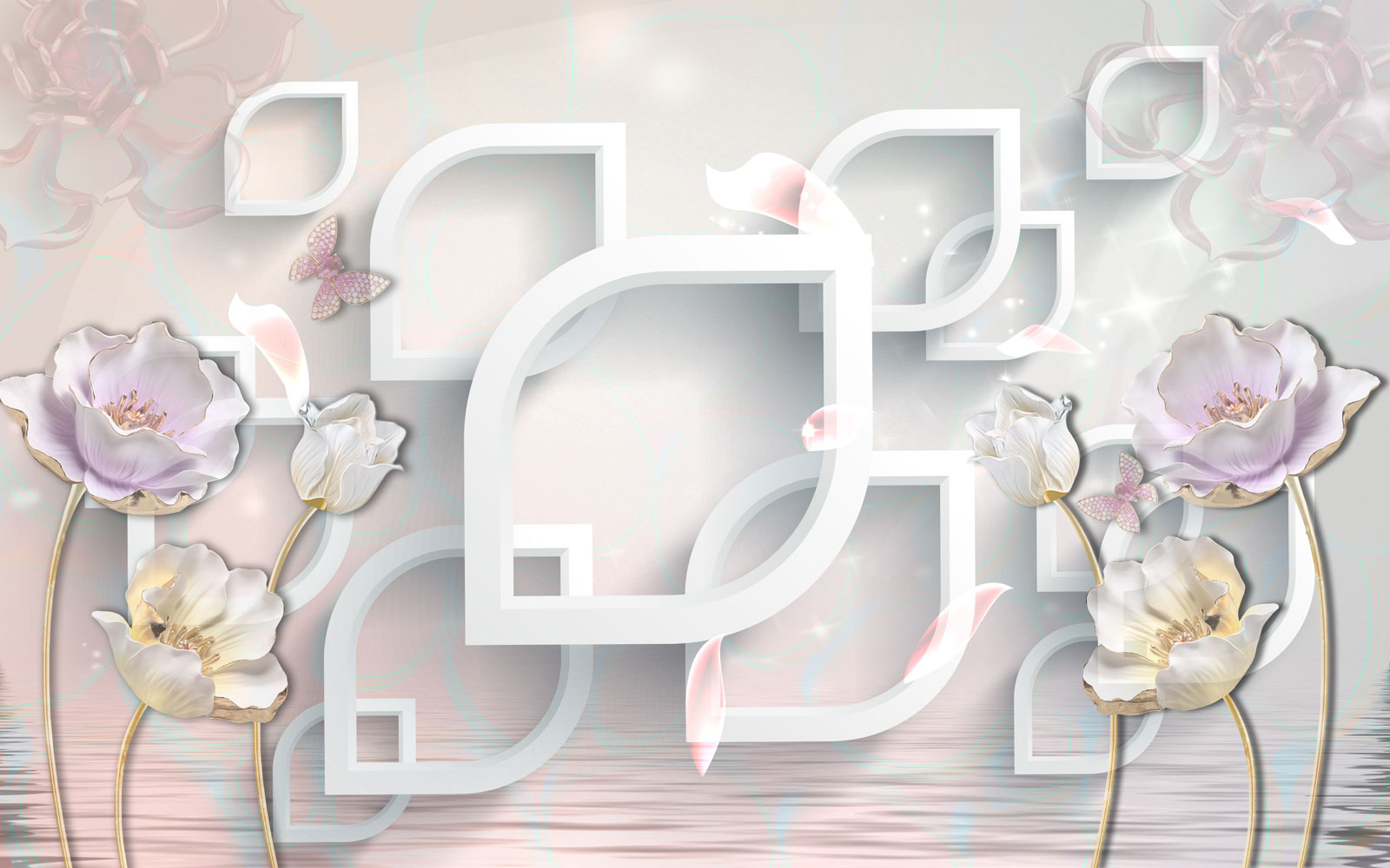 

Фотообои Walldeco 3d композиция с цветов и фигур №39505 Деко