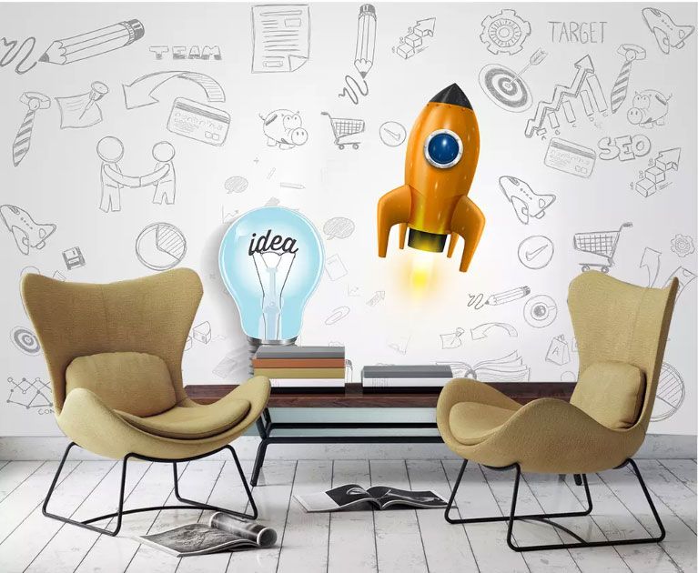 

Фотообои Walldeco Ракета и рисунки карандашом №dec-1398 Базальт