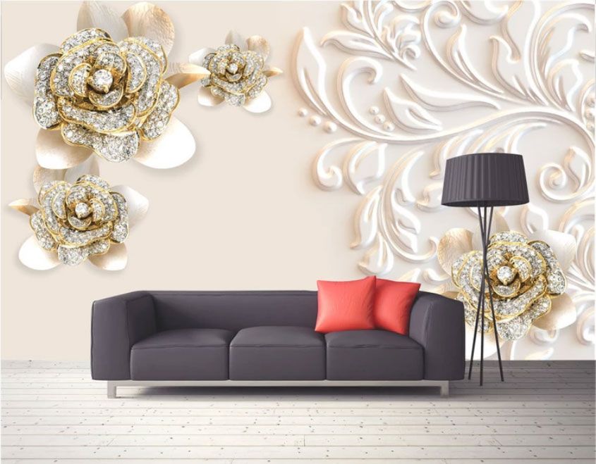 

Фотообои Walldeco Лиственный барельеф и розы с драгоценных камней №dec-2098 Базальт