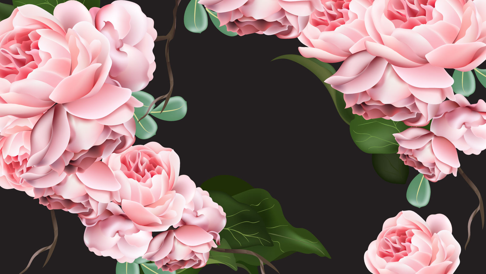 

Фотообои Walldeco Розовые цветы на темном фоне №39584 Базальт
