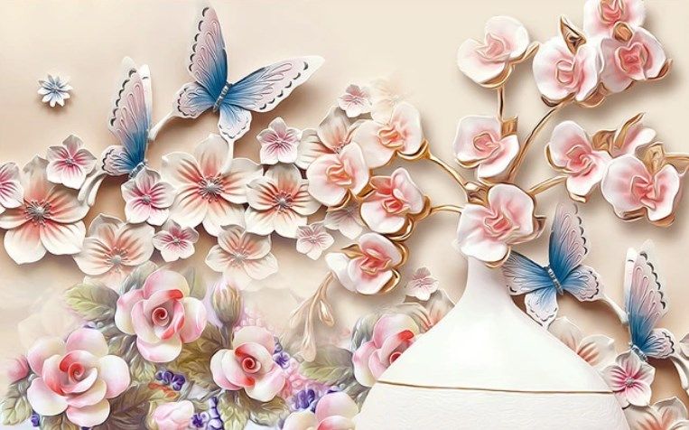 

Фотообои Walldeco Барельеф: цветы, ваза и бабочки №dec_3016 Жаккард