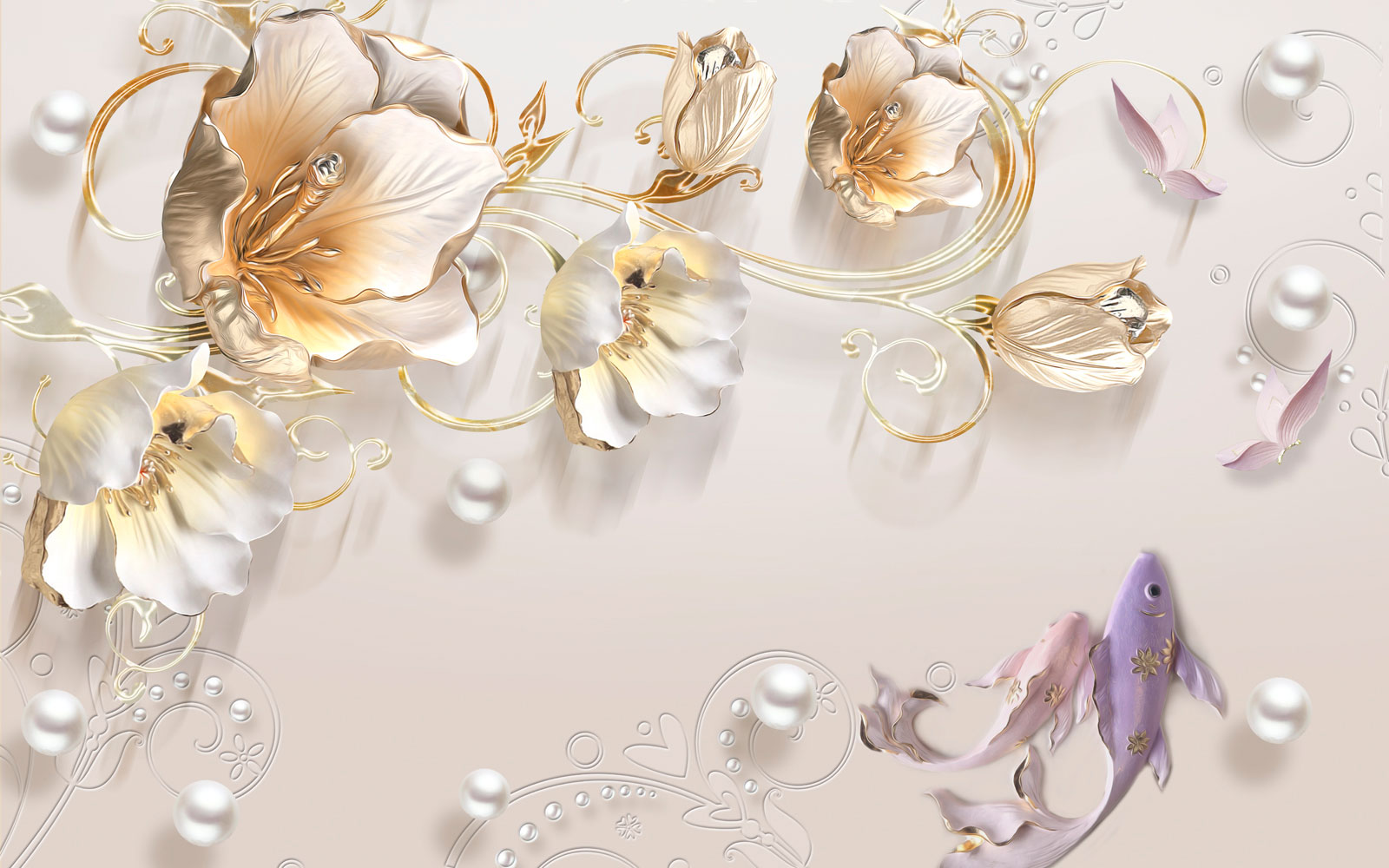 

Фотообои Walldeco Цветы и рыбки №37167 Волокно
