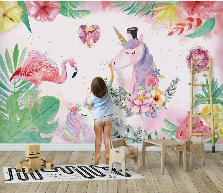 

Фотообои Walldeco Розовые единороги и фламинго №dec-1950 Базальт