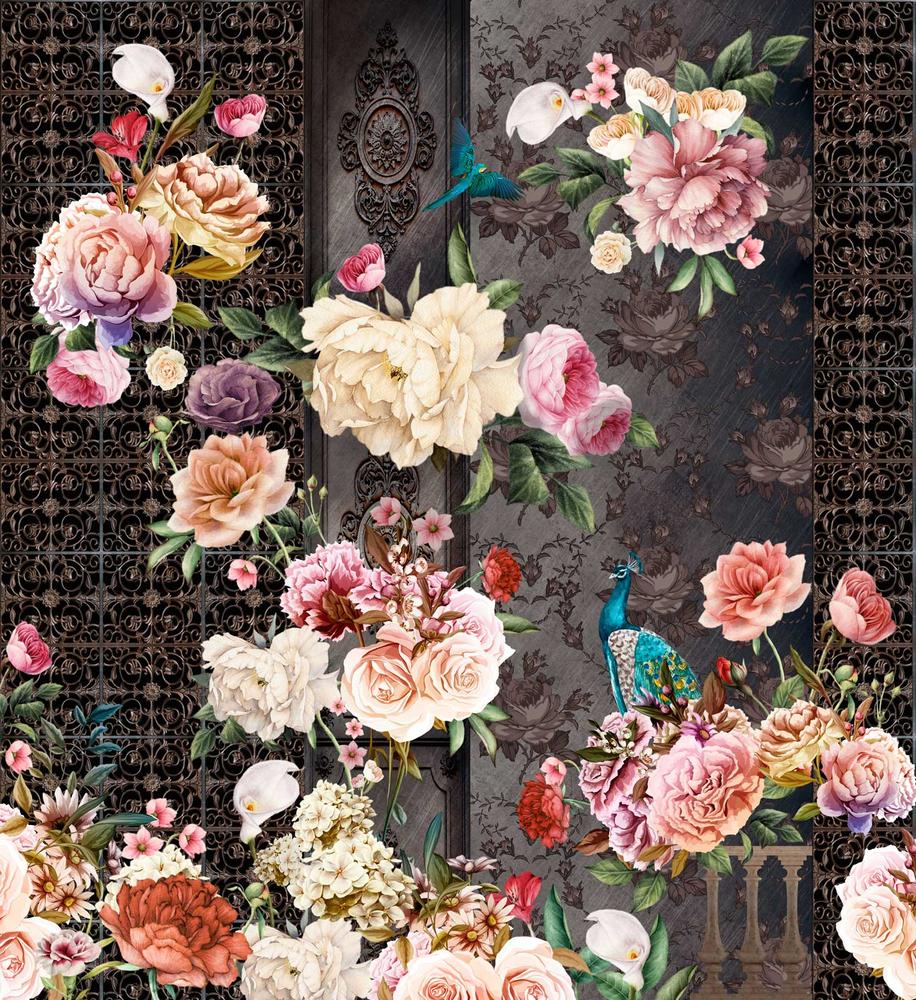 

Фотообои Walldeco Синие птицы в цветах №30373 Жаккард