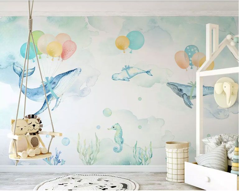 

Фотообои Walldeco Киты и морской котик с воздушными шариками №dec-1936 Лоск