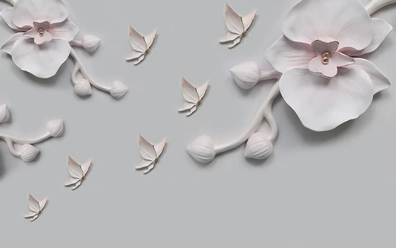 

Фотообои Walldeco Белые бабочки и цветы №dec-260 Базальт