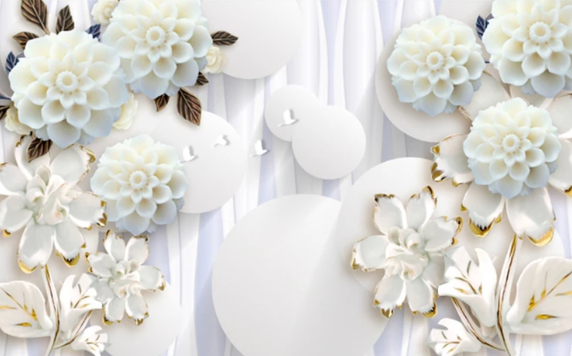 

Фотообои Walldeco 3d абстракция: белые шары и белые цветы №dec-614 Жаккард