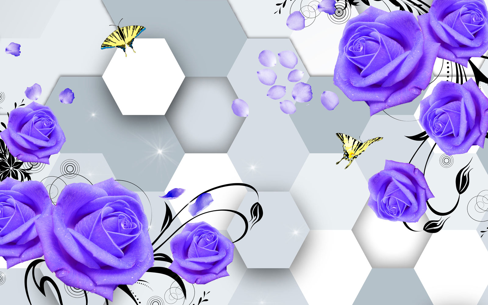 

Фотообои Walldeco Фиолетовые розы и шестиугольники №40411 Гладь