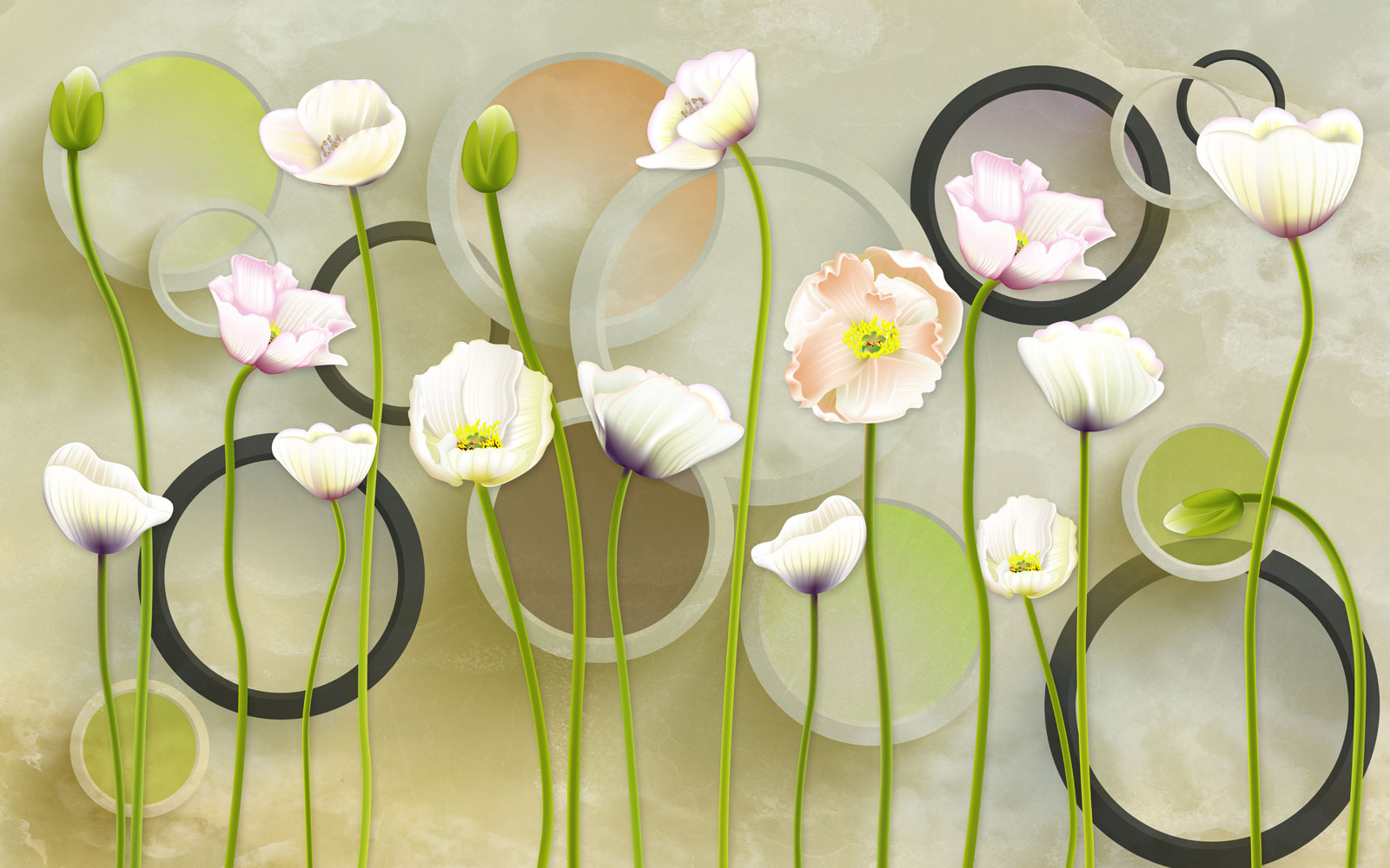 

Фотообои Walldeco Дикие тюльпаны и круги №40432 Жаккард