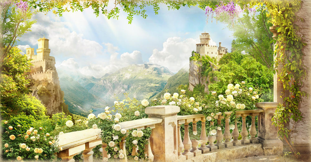 

Фотообои Walldeco Балкон с цветущими розами №30641 Жаккард