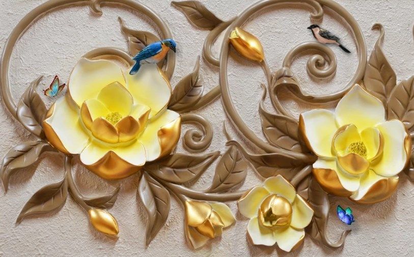 

Фотообои Walldeco Барельеф: цветочный сад №dec_3018 Мелкий песок с блестками