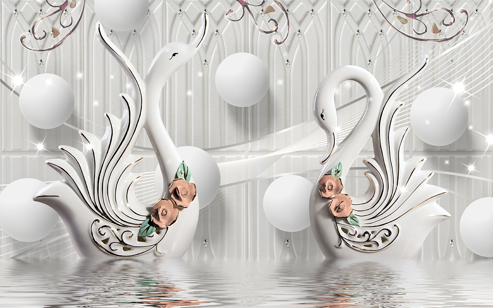 

Фотообои Walldeco 3d фарфоровые лебеди №35866 Лоск