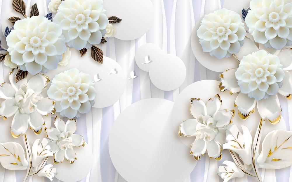 

Фотообои Walldeco Белые круги с цветами №34996 Фреска