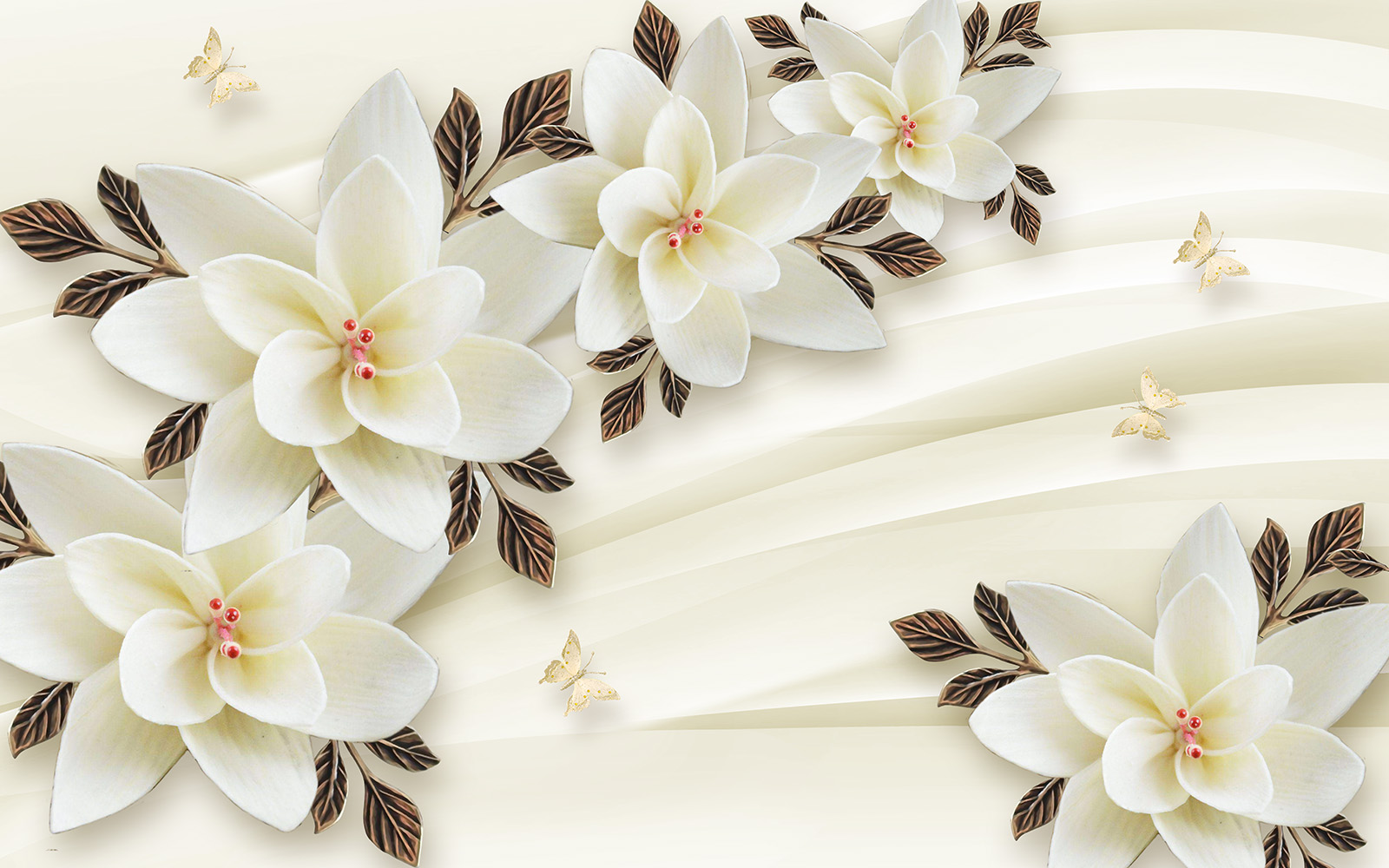 

Фотообои Walldeco Бежевые 3d цветы №36133 Лоск