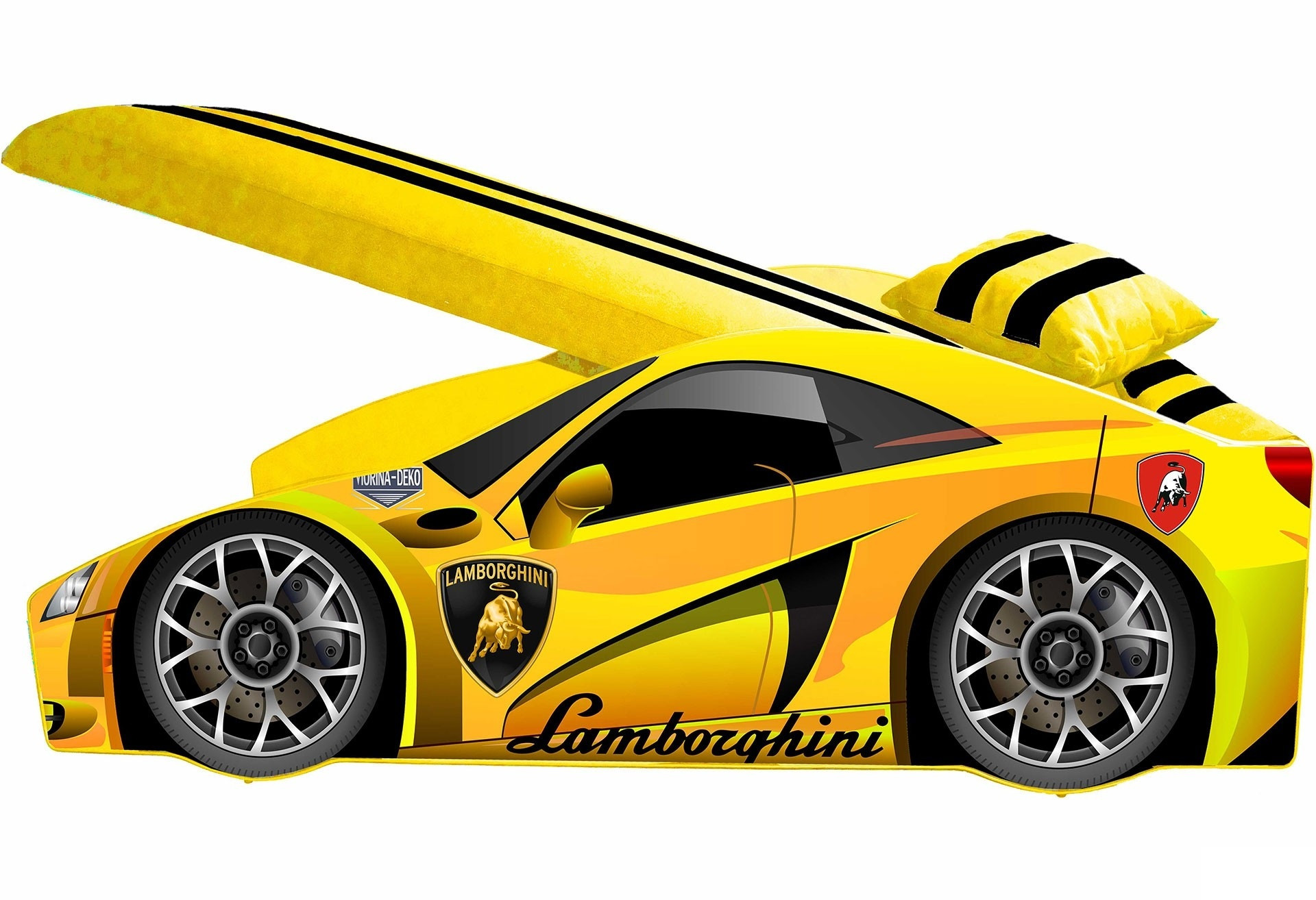 

Кровать-машинка с подъемным механизмом+матрас Viorina-Deko Элит Lamborghini Е-3 Желтый 80х170