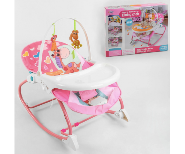 

Шезлонг и детский стульчик Babycare 2в1, музыкальный блок с вибрацией, съёмная столешница, 2 подвесных грызунка, 8169, Розовый