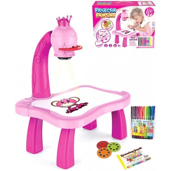 

Детский мольберт проектор для рисования со слайдами 3 в 1 Projector Painting столик для рисования по проекциям + фломастеры Розовый (D-2019090661)