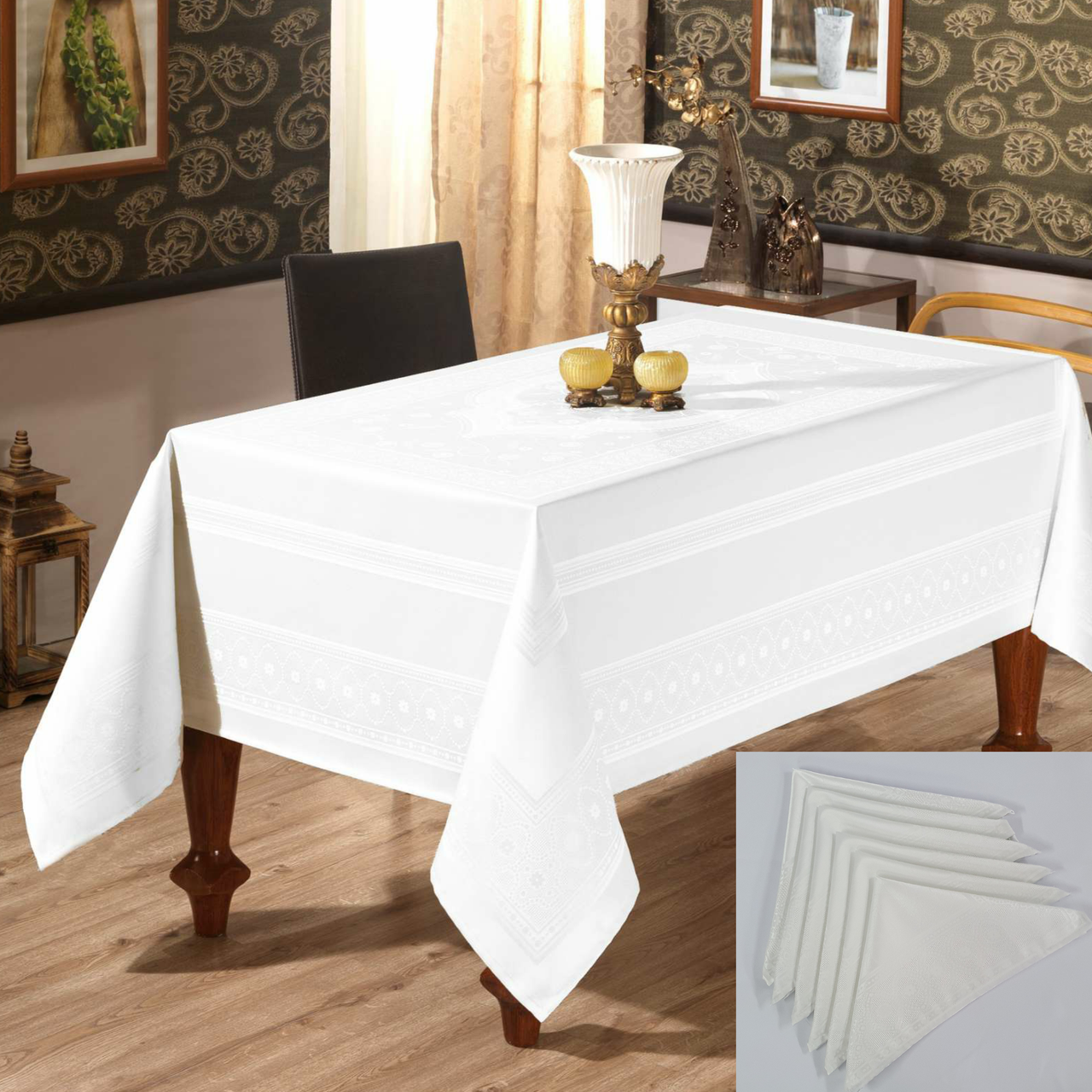 

Скатерть Sagol тефлон 160x260 St-052 White + 8 салфеток *