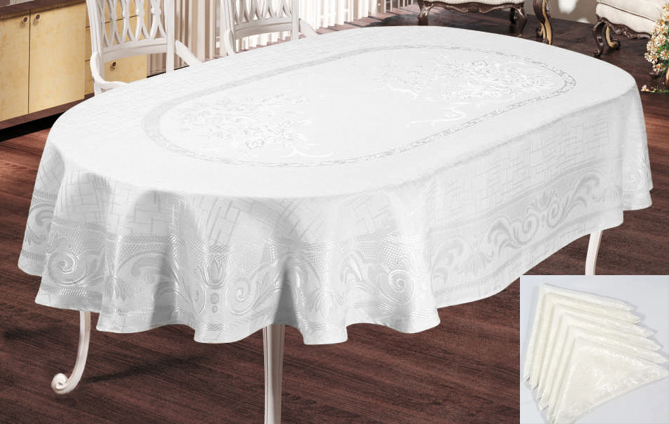 

Скатерть Sagol тефлон 160x260 ovale Sgl-003 White + 8 салфеток *