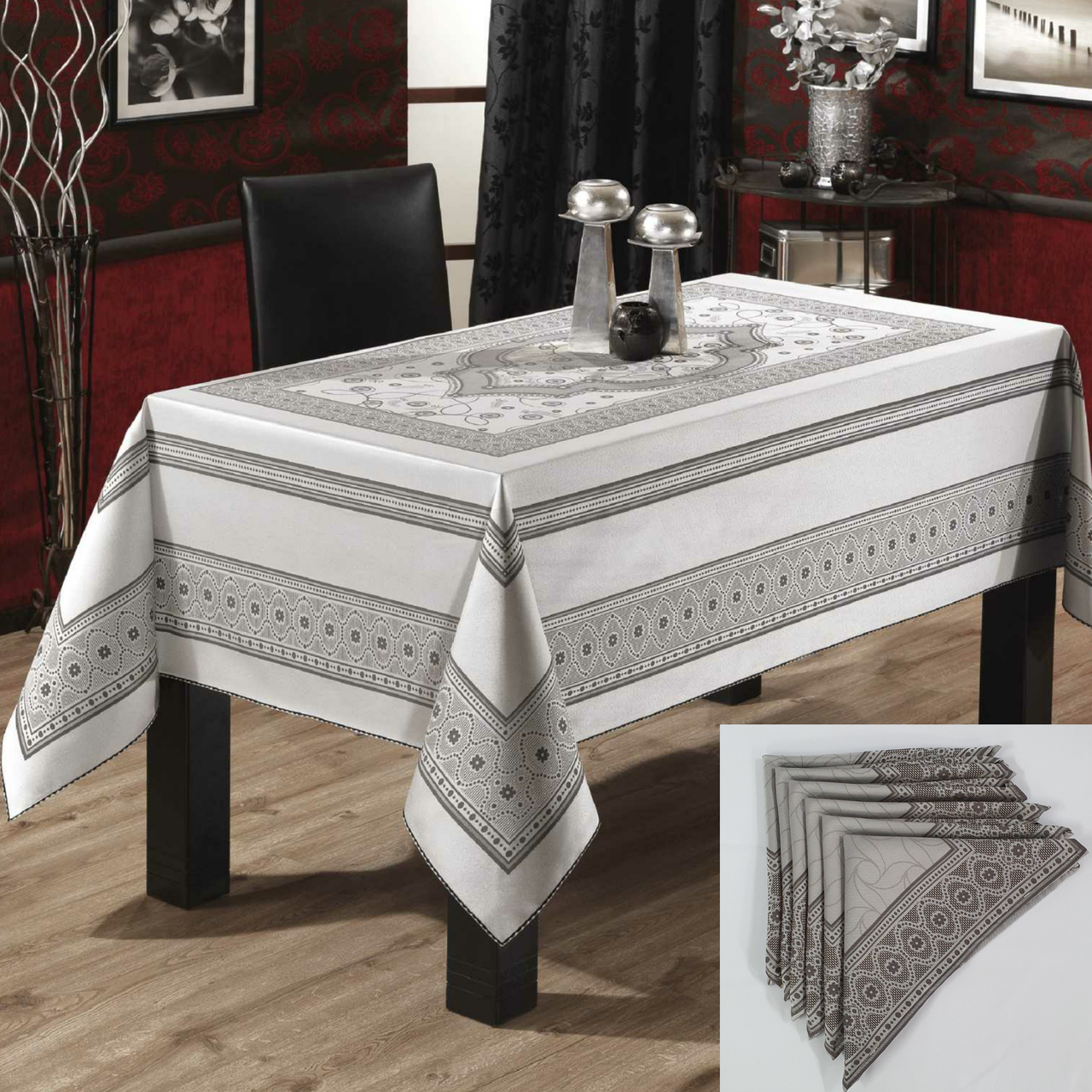 

Скатерть Sagol тефлон 160x260 St-052 Grey + 8 салфеток *
