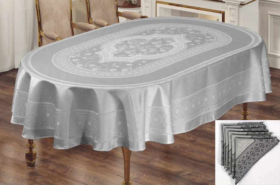 

Скатерть Sagol тефлон 160x220 ovale St-052 Grey + 6 салфеток *