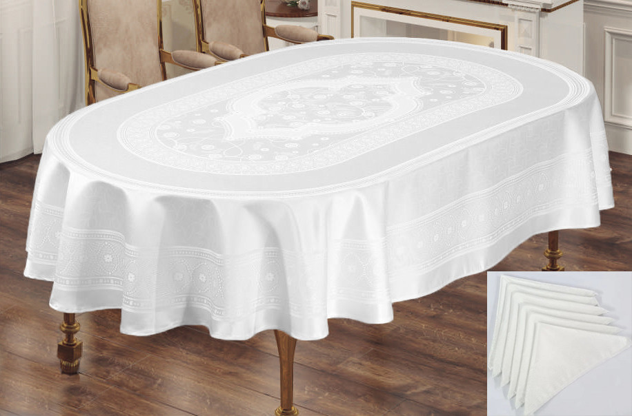 

Скатерть Sagol тефлон 160x220 ovale St-052 White + 6 салфеток *