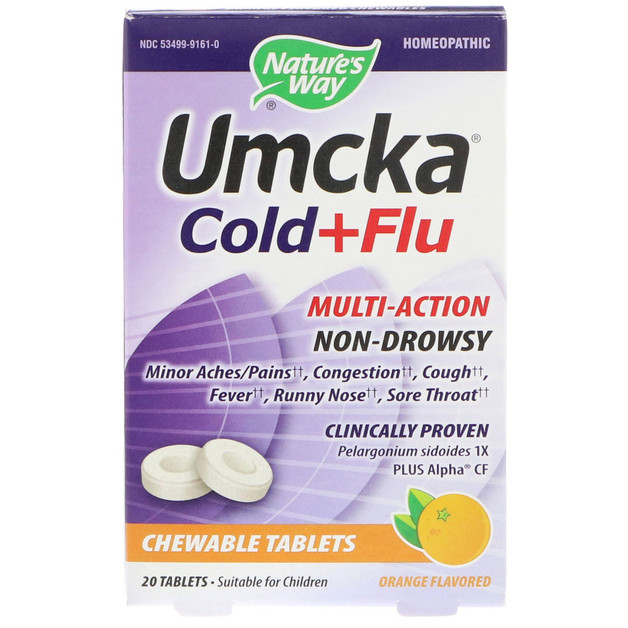 

Средство от простуды и гриппа Nature's Way "Umcka Cold + Flu Orange" на основе пеларгонии, со вкусом апельсина (20 жевательных таблеток)