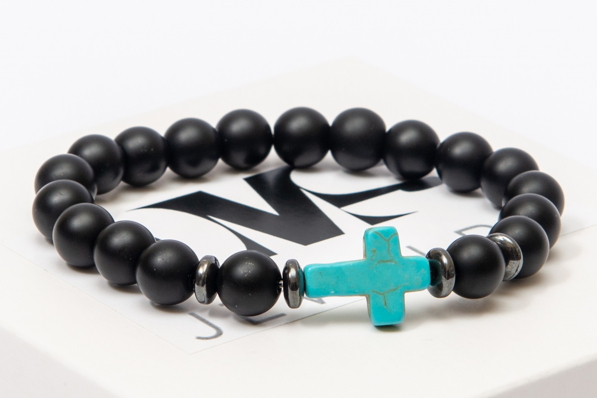 

Браслет DMS Jewelry женский из натуральных камней: шунгит, гематит, бирюза black cross