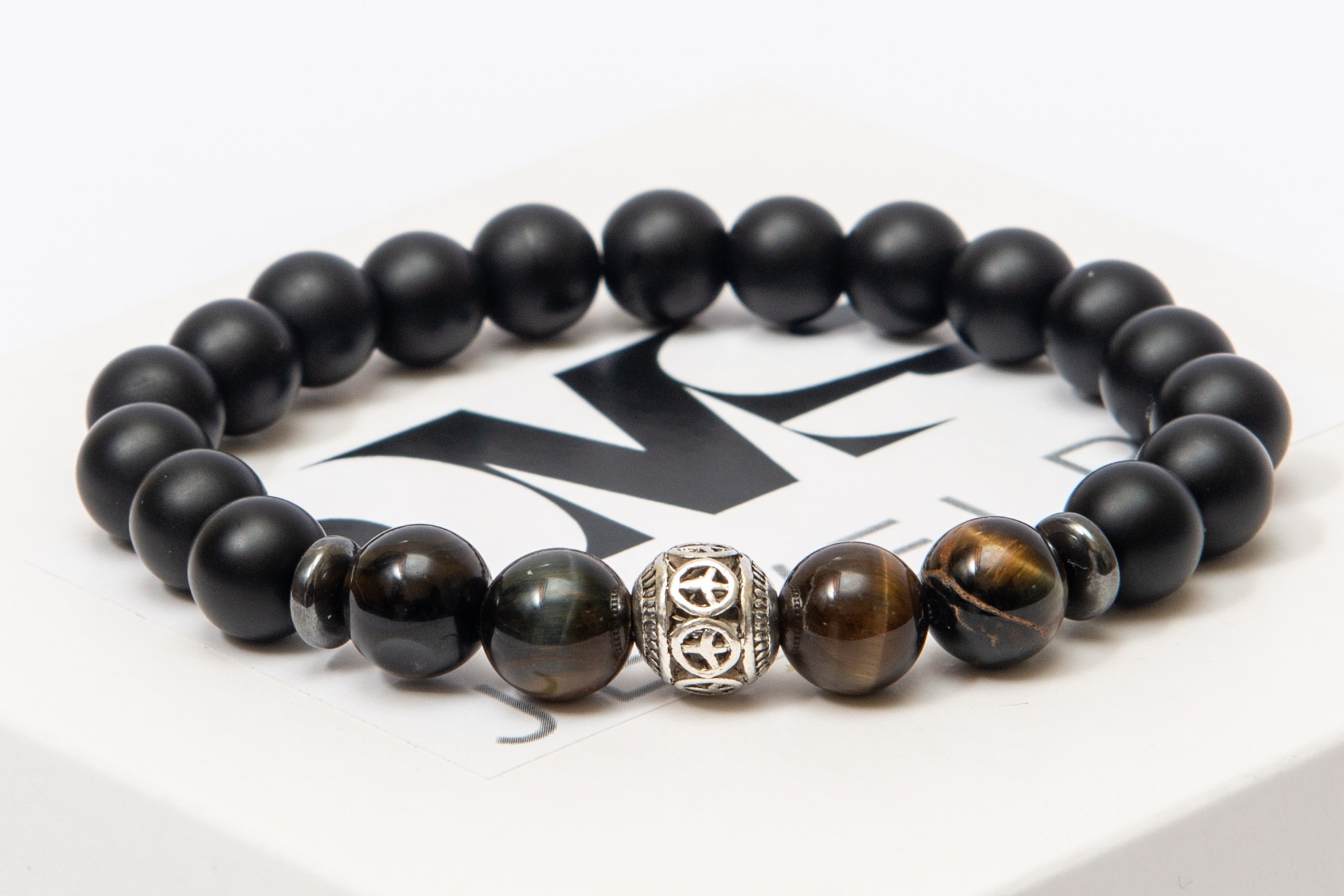 

Браслет DMS Jewelry мужской и женский из натуральных камней Ø 8мм: шунгит, гематит (синт.), тигровый глаз TIGER'S EYE