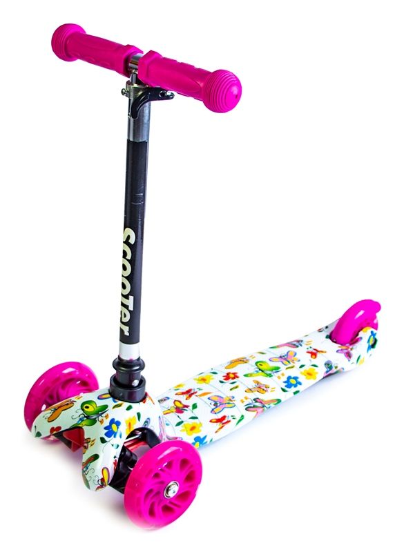 

Детский самокат Scooter Mini с рисунком бабочки на белом фоне