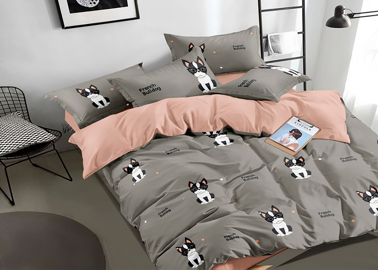 

Постельное белье двуспальное Mazani Французский бульдог 50х70 см, 180х220 см, на резинке 160х200х25 см