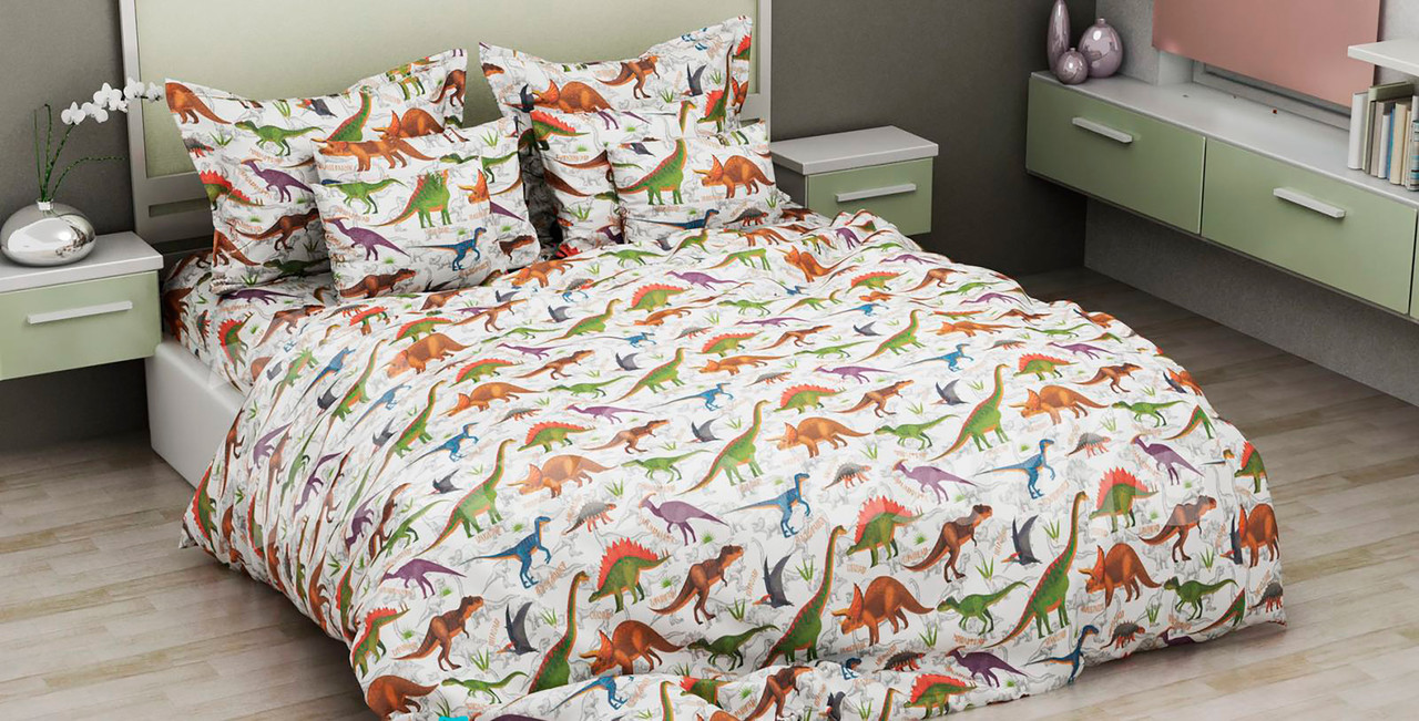 

Постельное белье евро Mazani Динозавры 70х70 см, 200х220 см, на резинке 180х200х15 см