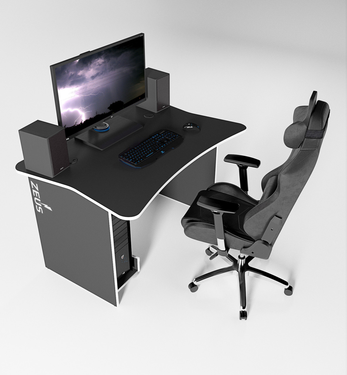 

Геймерский игровой компьютерный стол ZEUS ZET-2 c LED подсветкой черный/белый