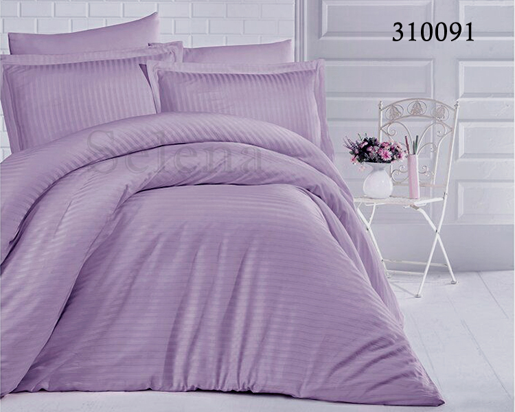 

Комплект постельного белья с простыней на резинке Selena Импреза Лаванда Сатин Страйп полуторный 310091