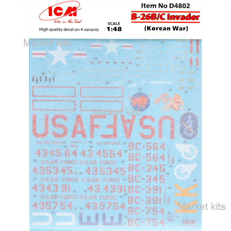

Декаль к самолету B-26B/C Invader (война в Корее) 1:48 ICM (ICMD4802)