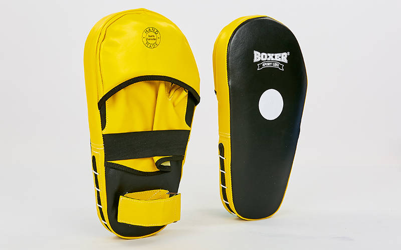 

Лапы для кикбоксинга Прямые удлиненная кожа (2шт) BOXER (40х21х4,5см) 2007-01 желтый