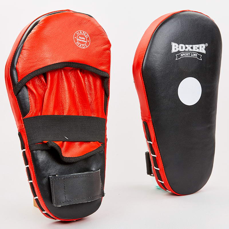 

Лапы для кикбоксинга Прямые удлиненная кожа (2шт) BOXER (40х21х4,5см) 2007-01 черно-красный