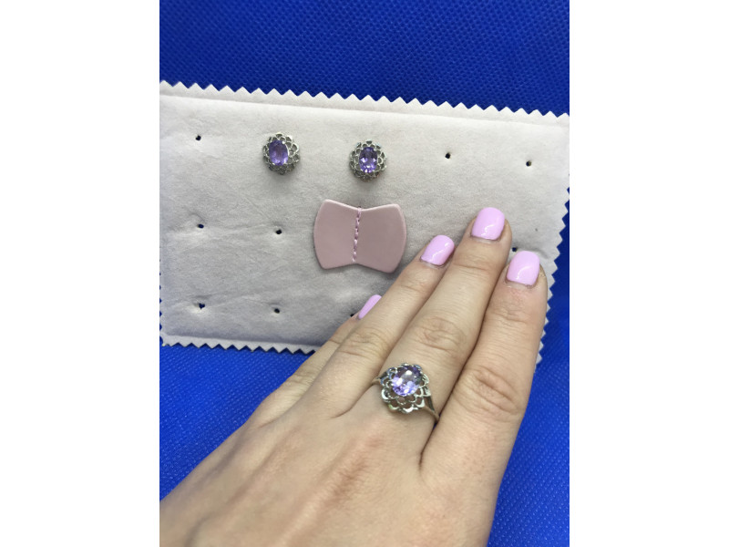 

Серебряный набор (серьги и кольцо ) с аметистом Sky Jewelry 000161