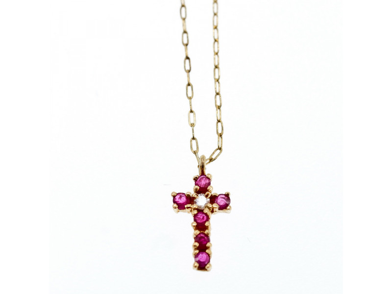 

Золотая цепочка с крестиком с рубинами и бриллиантом Натуральный Sky Jewelry 003338