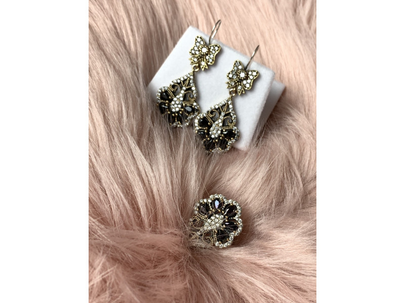 

Серебряный комплект с черным камнем Турмалин (Шерл) Sky Jewelry 000808